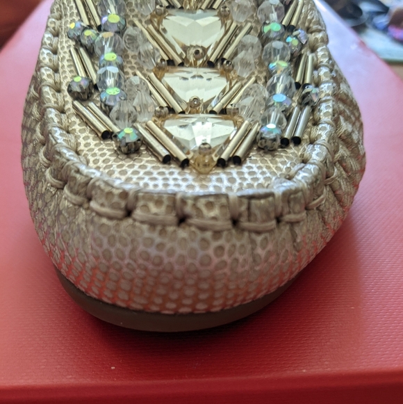 NIB Claireed Blush Gold & Jeweled Loafers - Picture 4 of 8